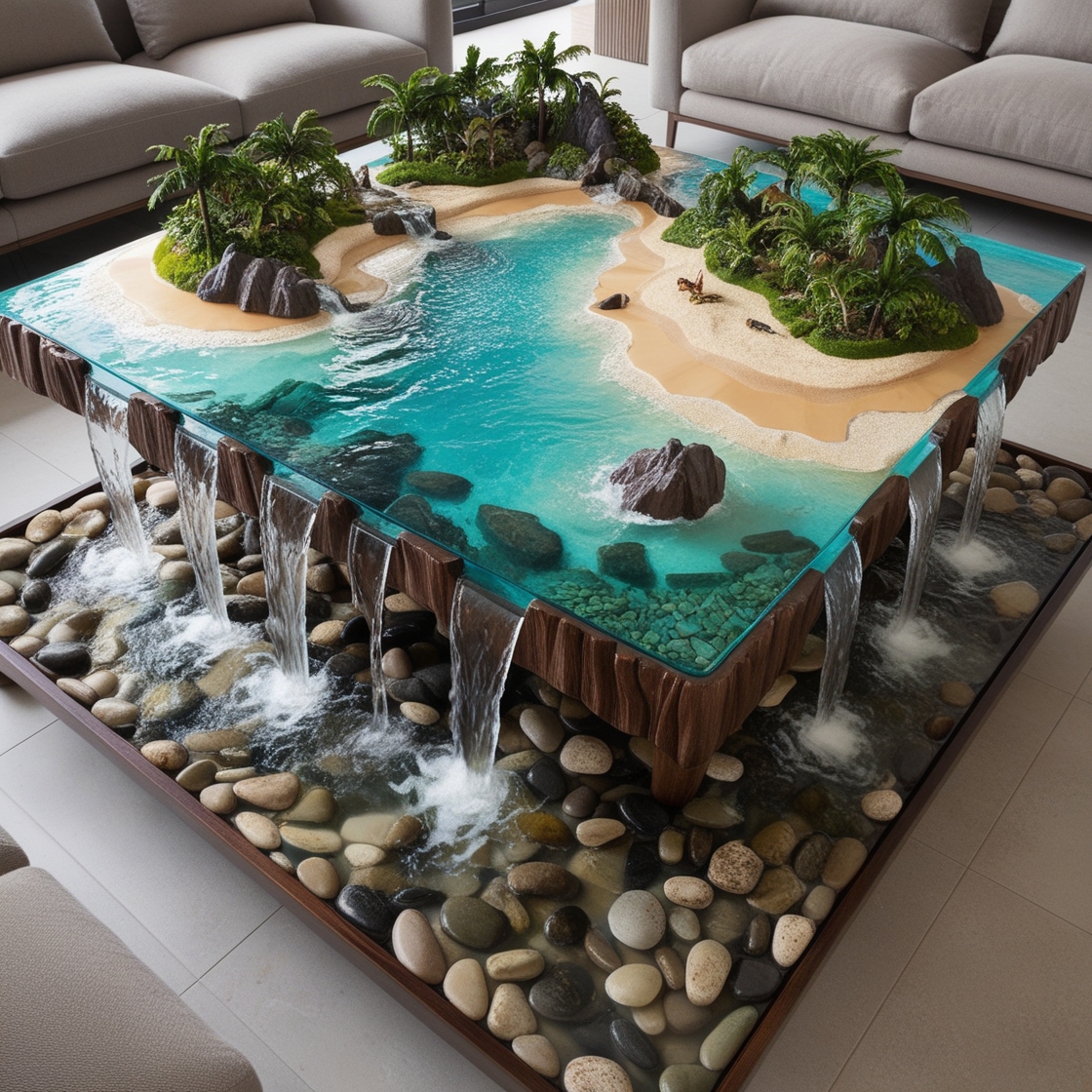 Tropical Island Waterfall Coffee Tables: A Blend of Art, Nature, and Functionality