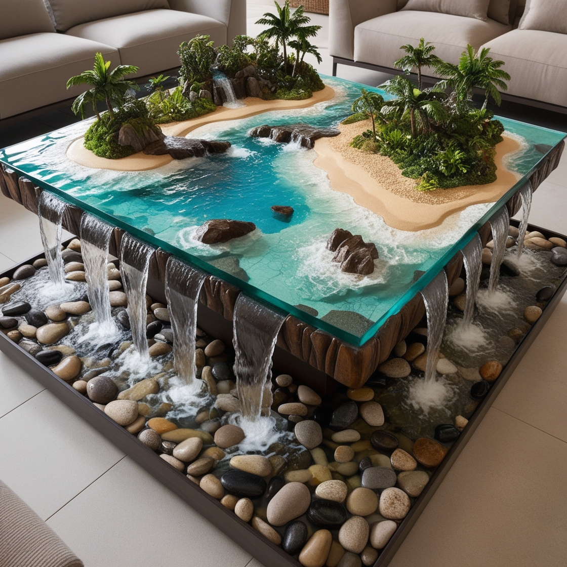 Tropical Island Waterfall Coffee Tables: A Blend of Art, Nature, and Functionality