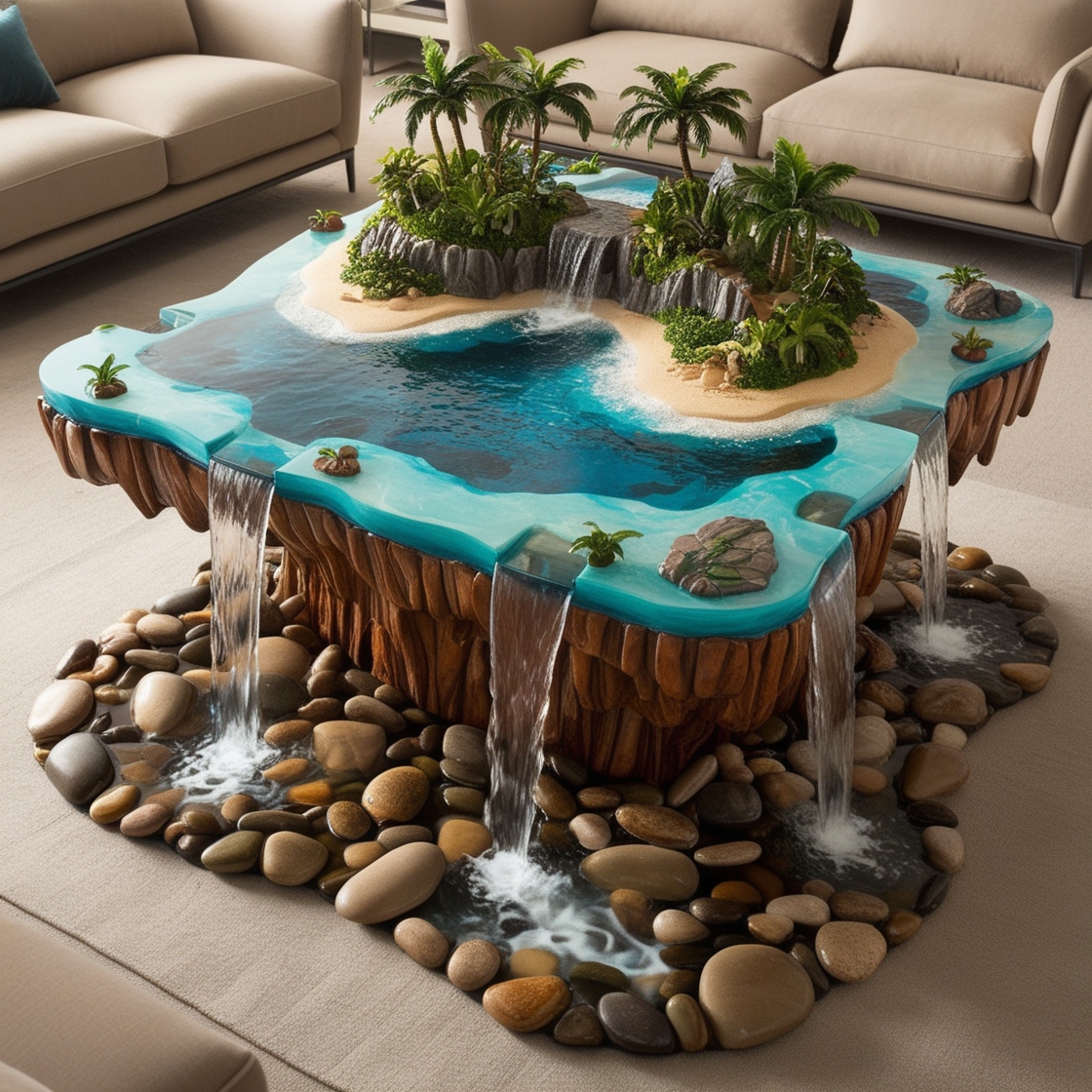 Tropical Island Waterfall Coffee Tables: A Blend of Art, Nature, and Functionality