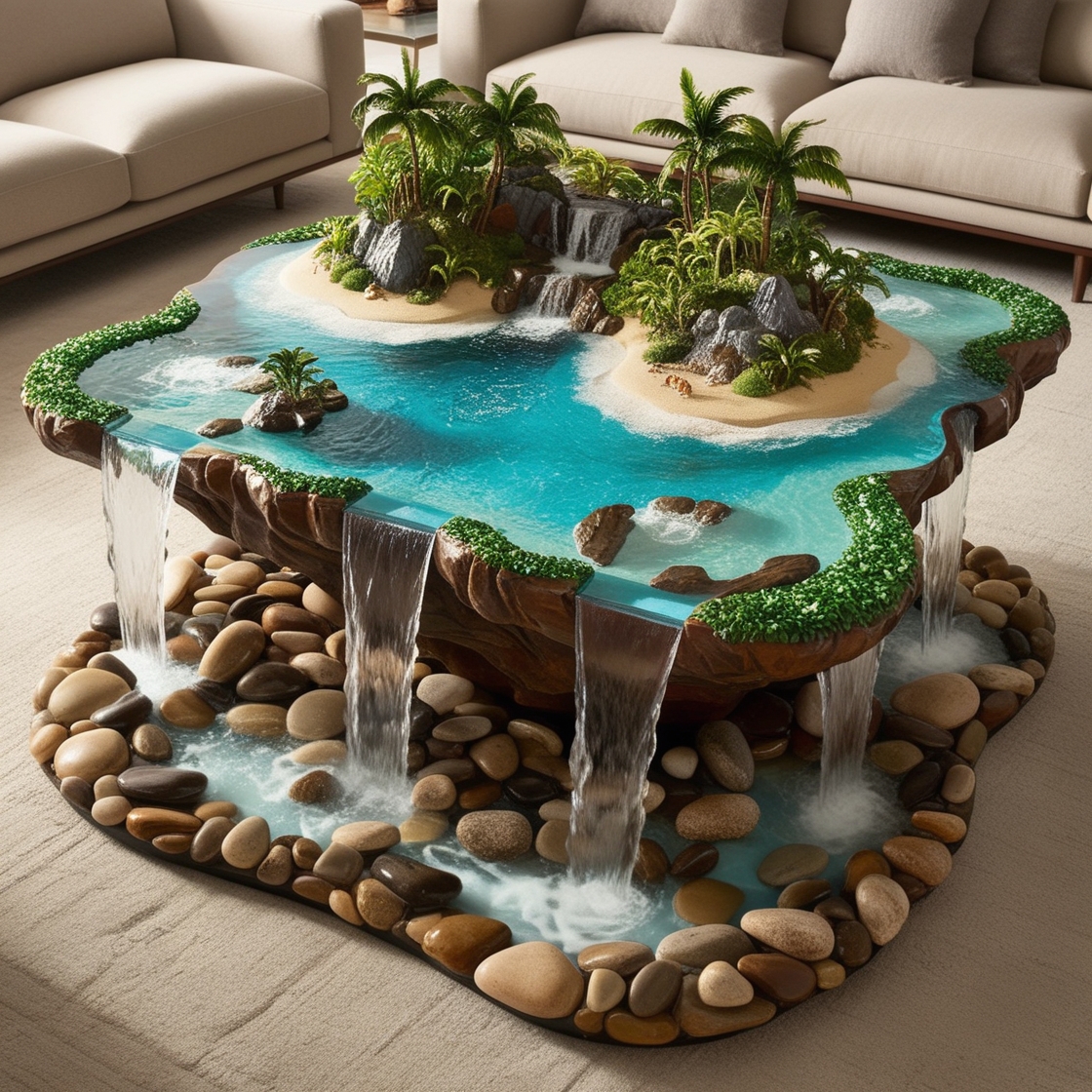 Tropical Island Waterfall Coffee Tables: A Blend of Art, Nature, and Functionality